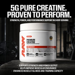 RAW creatine textura de polvo micronizado que facilita mezcla y absorción