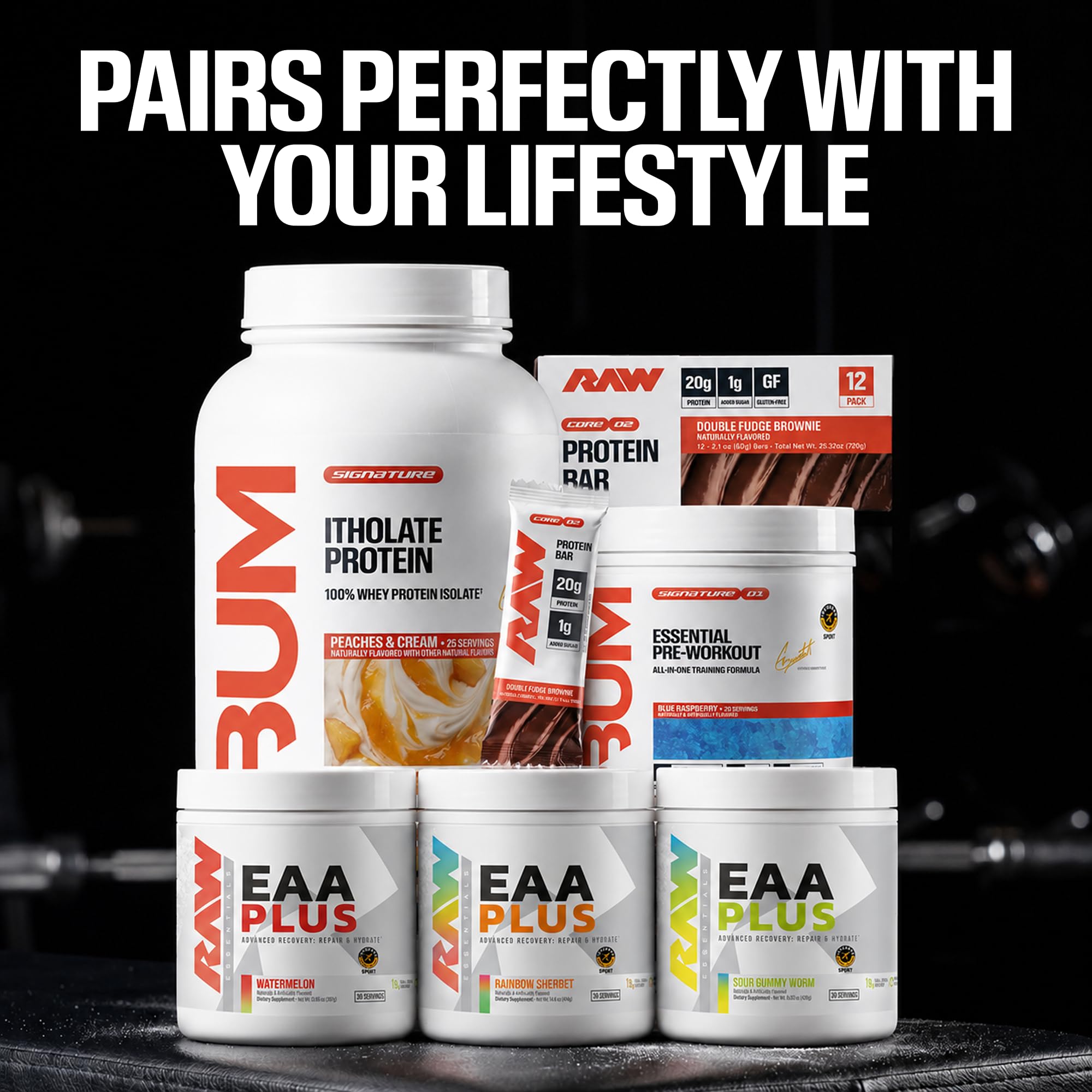RAW EAA Plus etiqueta de ingredientes resaltando electrolitos y EAAs