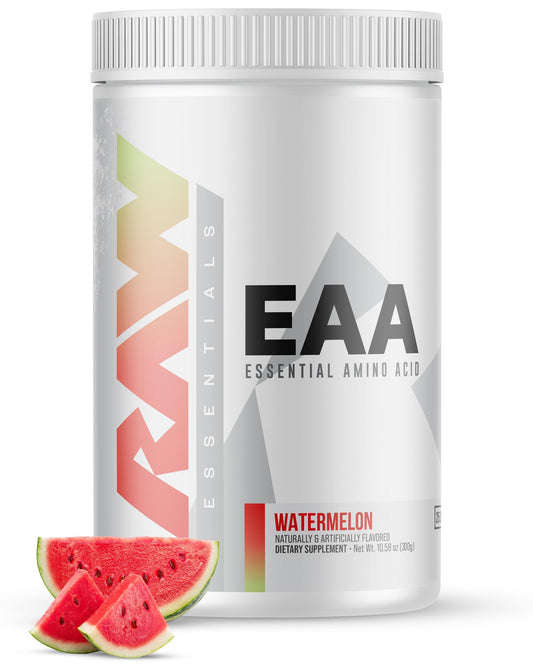 RAW EAA Sandía contenedor: sabor refrescante para entreno sostenido.