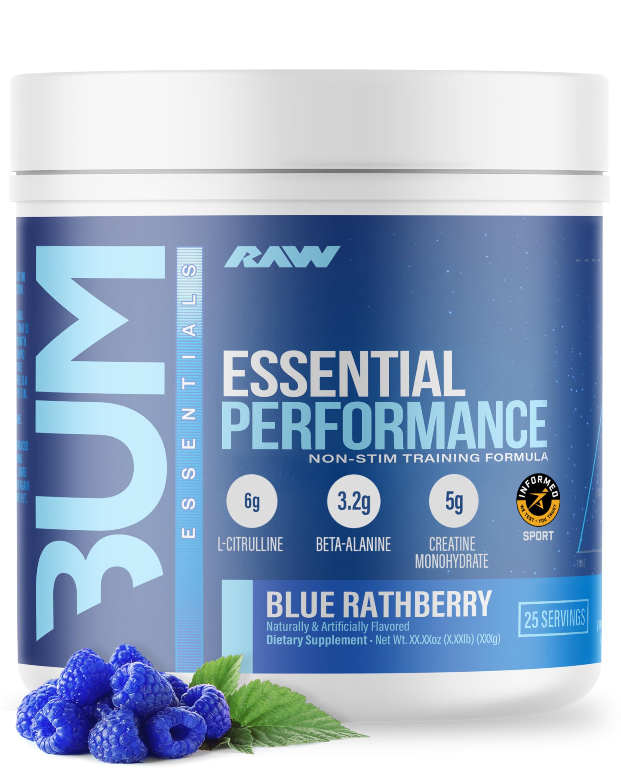 RAW frasco frontal con diseño Blue Rathberry mostrando envase y porciones