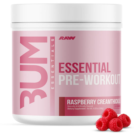 RAW envase frontal Raspberry Creamthickle mostrando diseño y beneficio energético