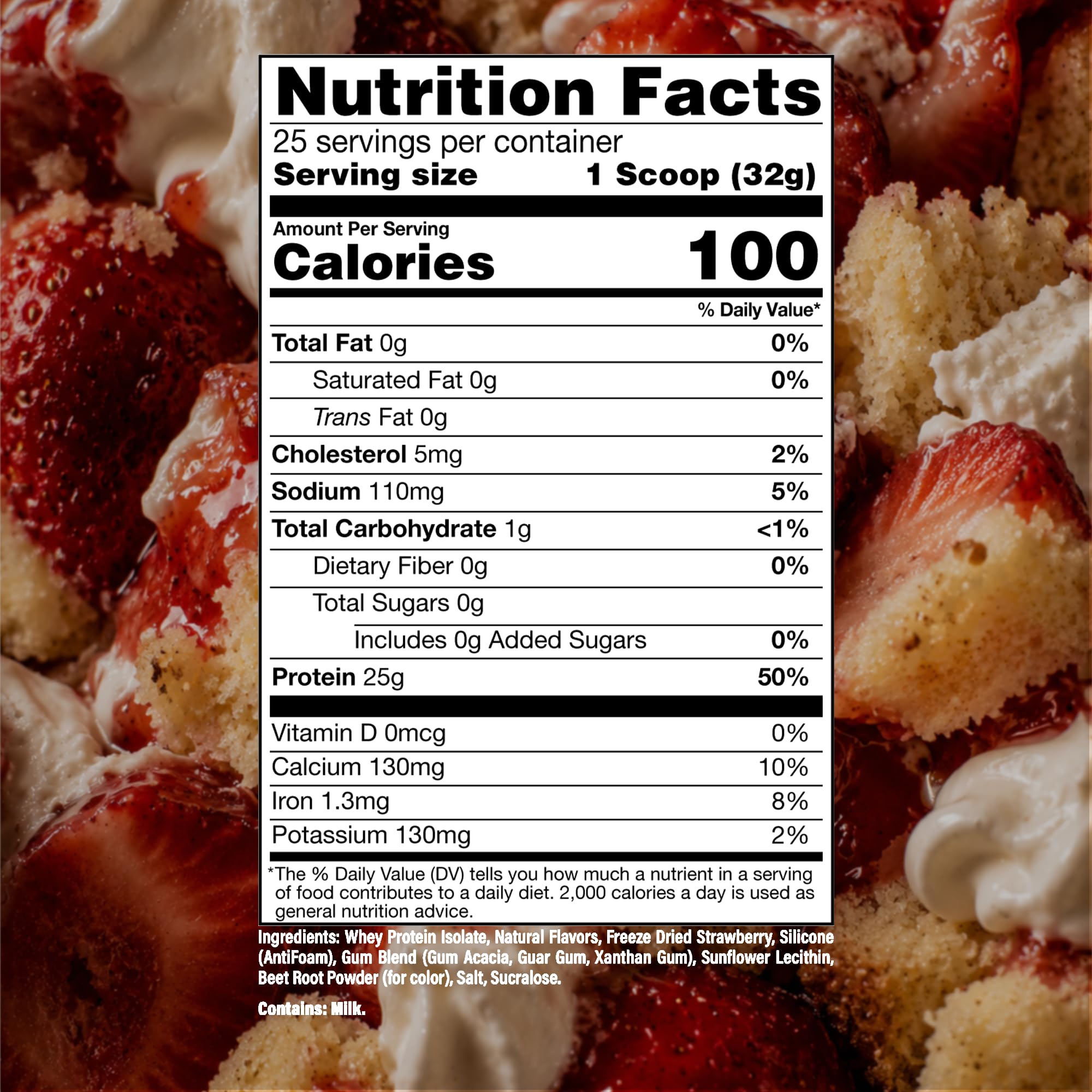 RAW etiqueta nutricional en detalle con 25 g de proteína por servicio