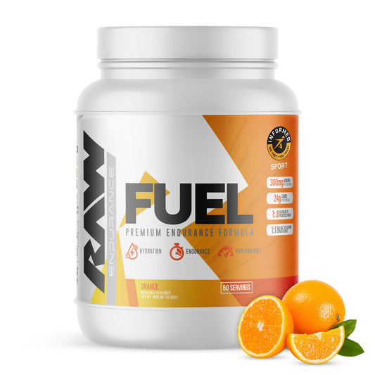 RAW Fuel Resistencia Naranja en envase para entrenamientos intensos.