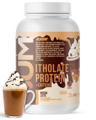 RAW envase frente Mocha Latte, muestra proteína limpia y sabor