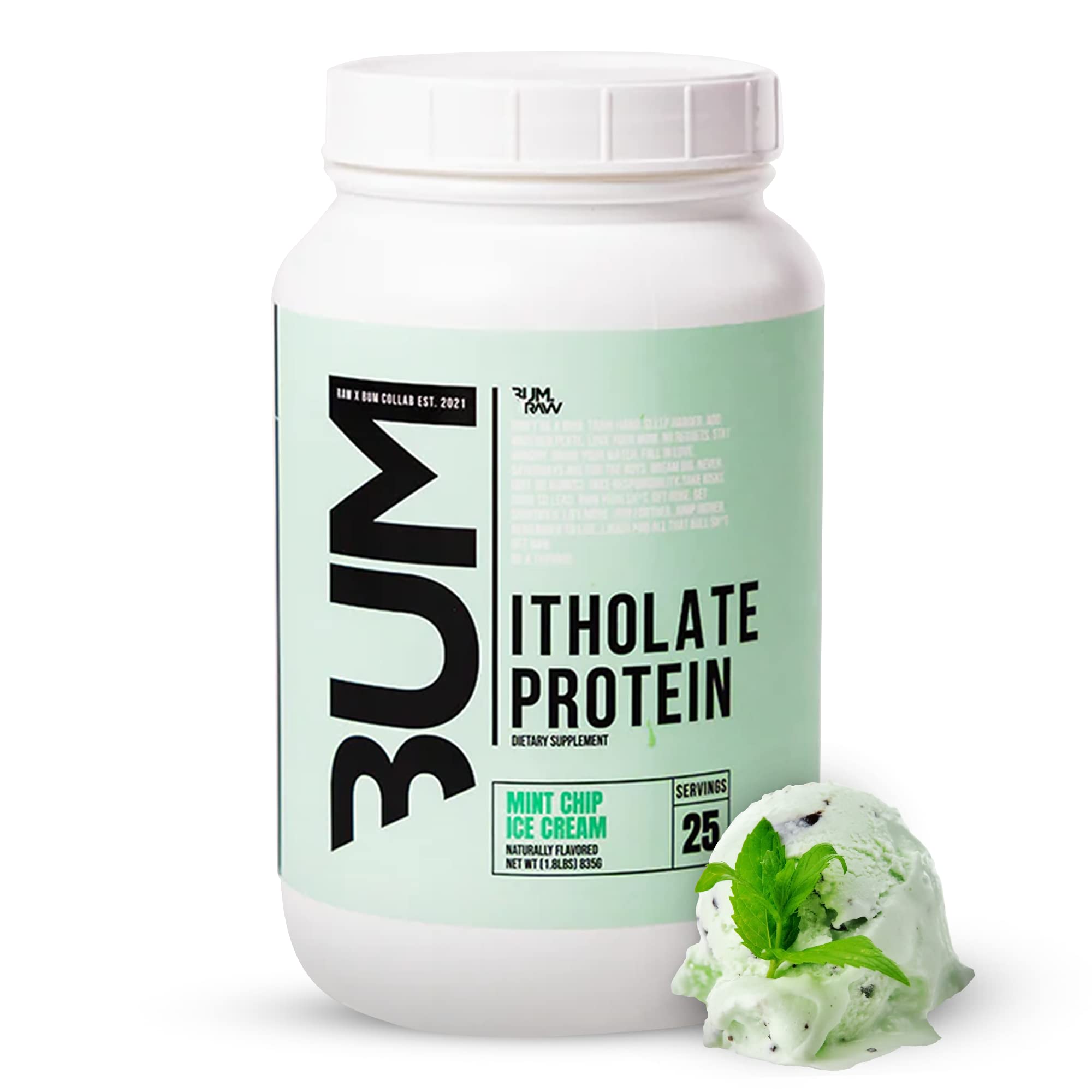 RAW envase frontal Mint Chip Ice Cream mostrando diseño y beneficio de proteína limpia