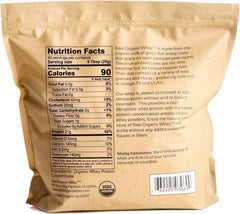 Raw Organic Whey bolsa resellable abierta mostrando cierre y conservación
