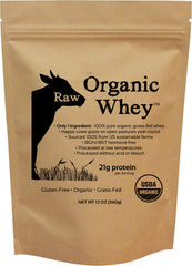 Raw Organic Whey frente del envase mostrando etiqueta clara y beneficios