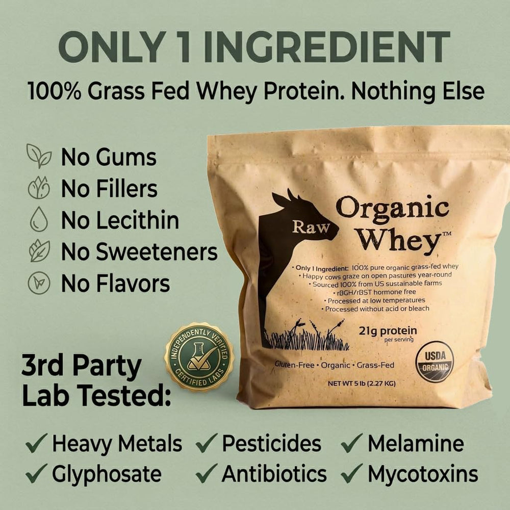 Raw Organic Whey textura del polvo fino, mezcla fácil y disolución rápida