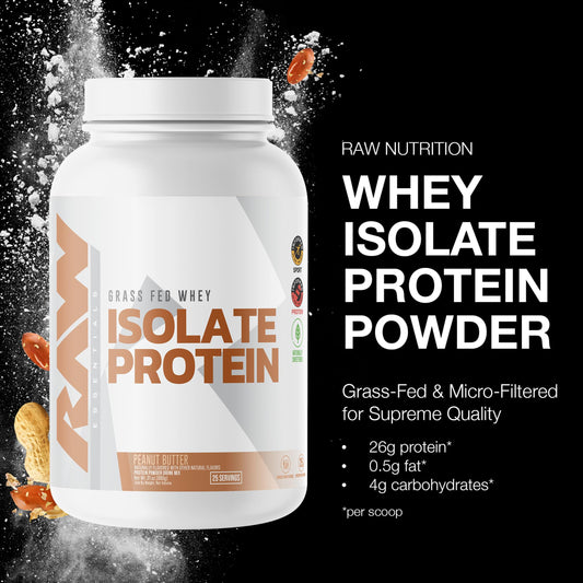 RAW Proteína aislada de suero, vaso: sabor mantequilla de maní y proteína para crecimiento muscular