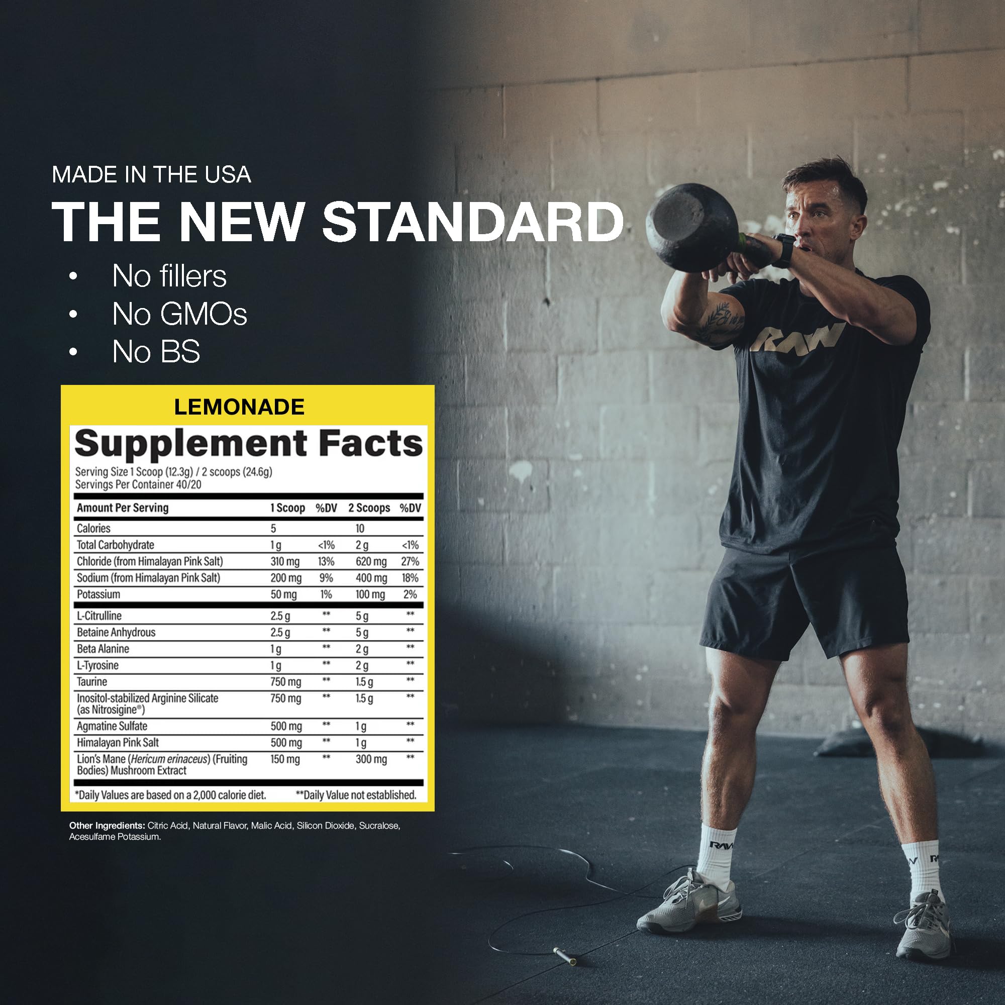 Etiqueta de RAW Pump destacando ingredientes clave y transparencia nutricional