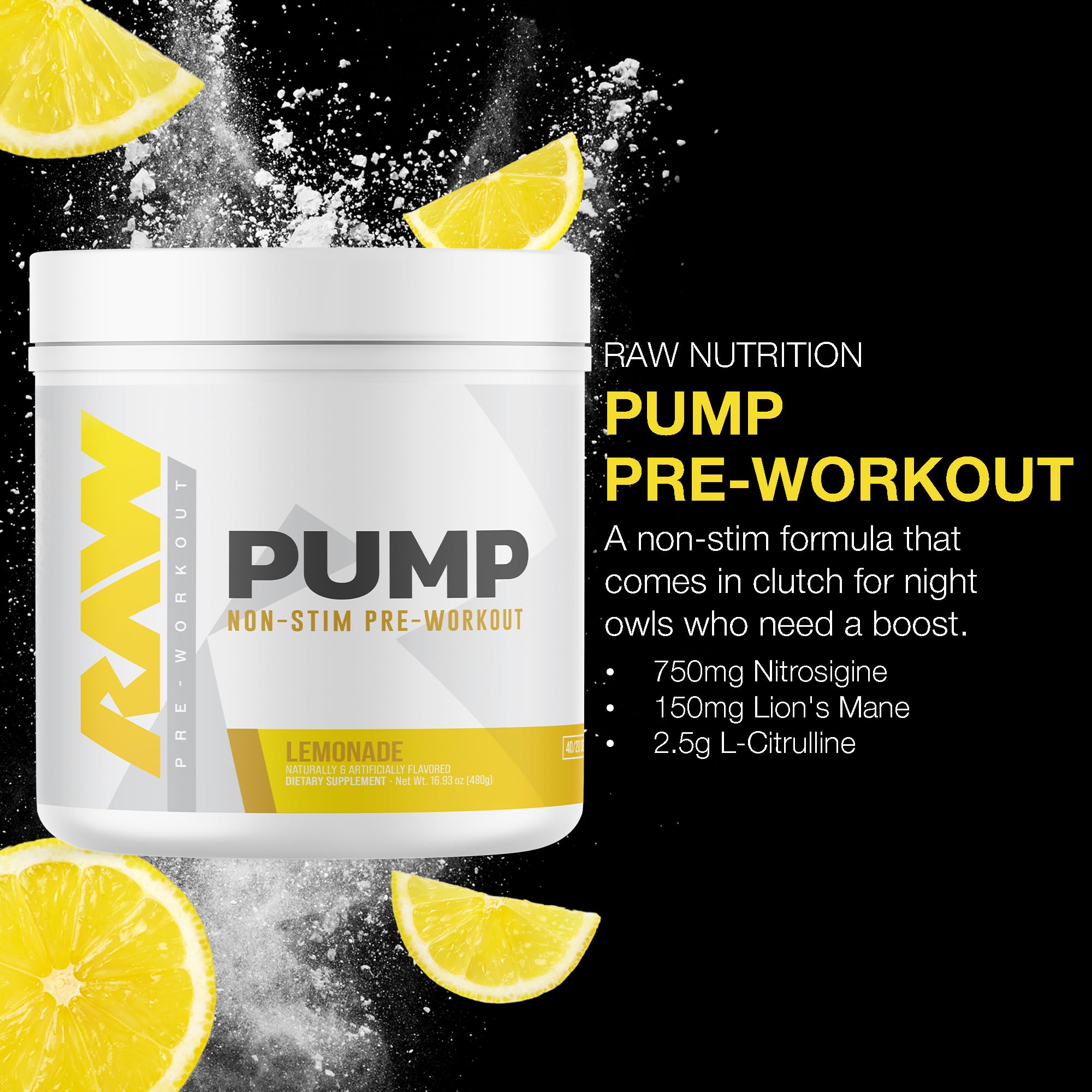 Close-up del polvo RAW Pump Limonada mostrando textura y solubilidad mejorada