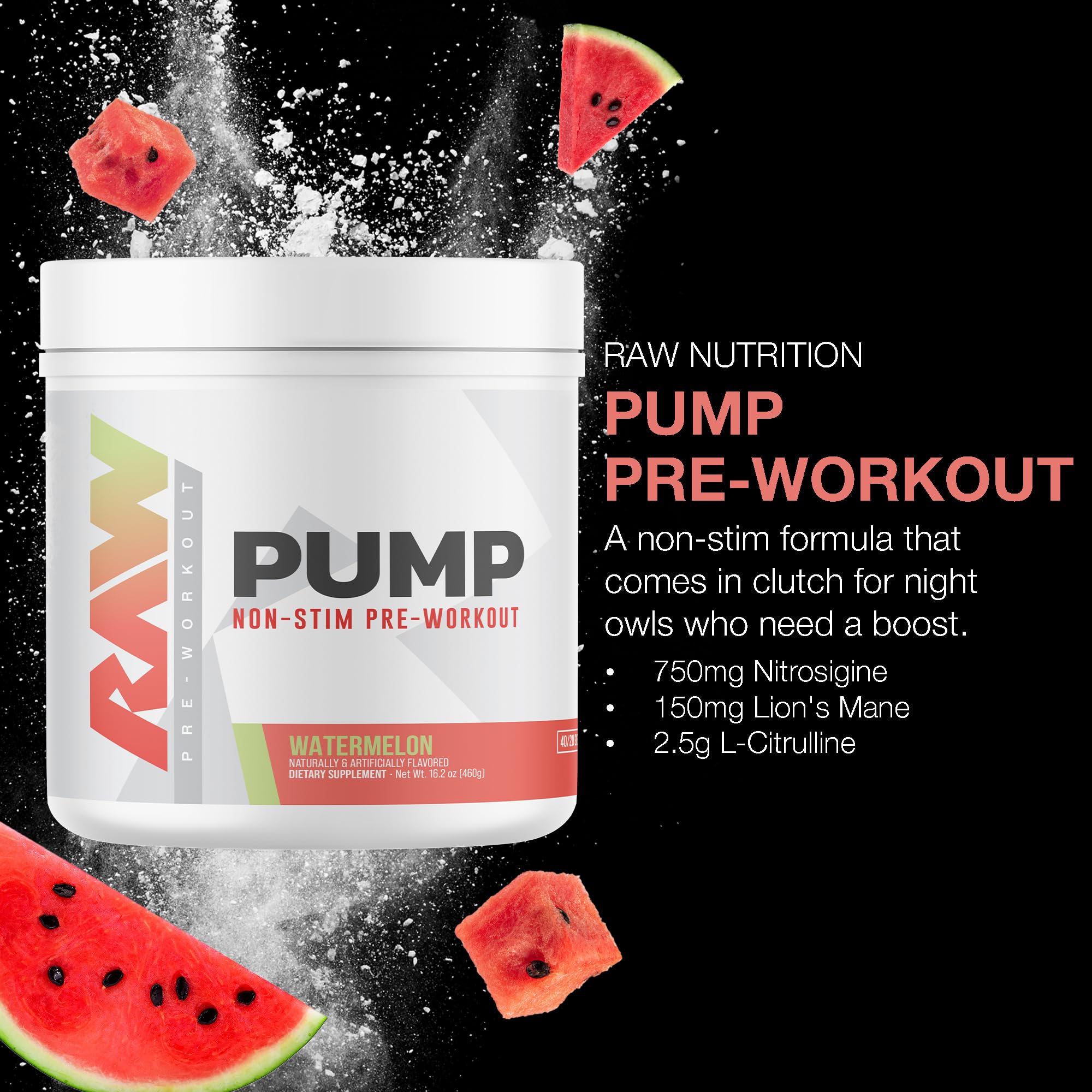 Polvo RAW Pump textura fina que facilita disolución y mezcla rápida
