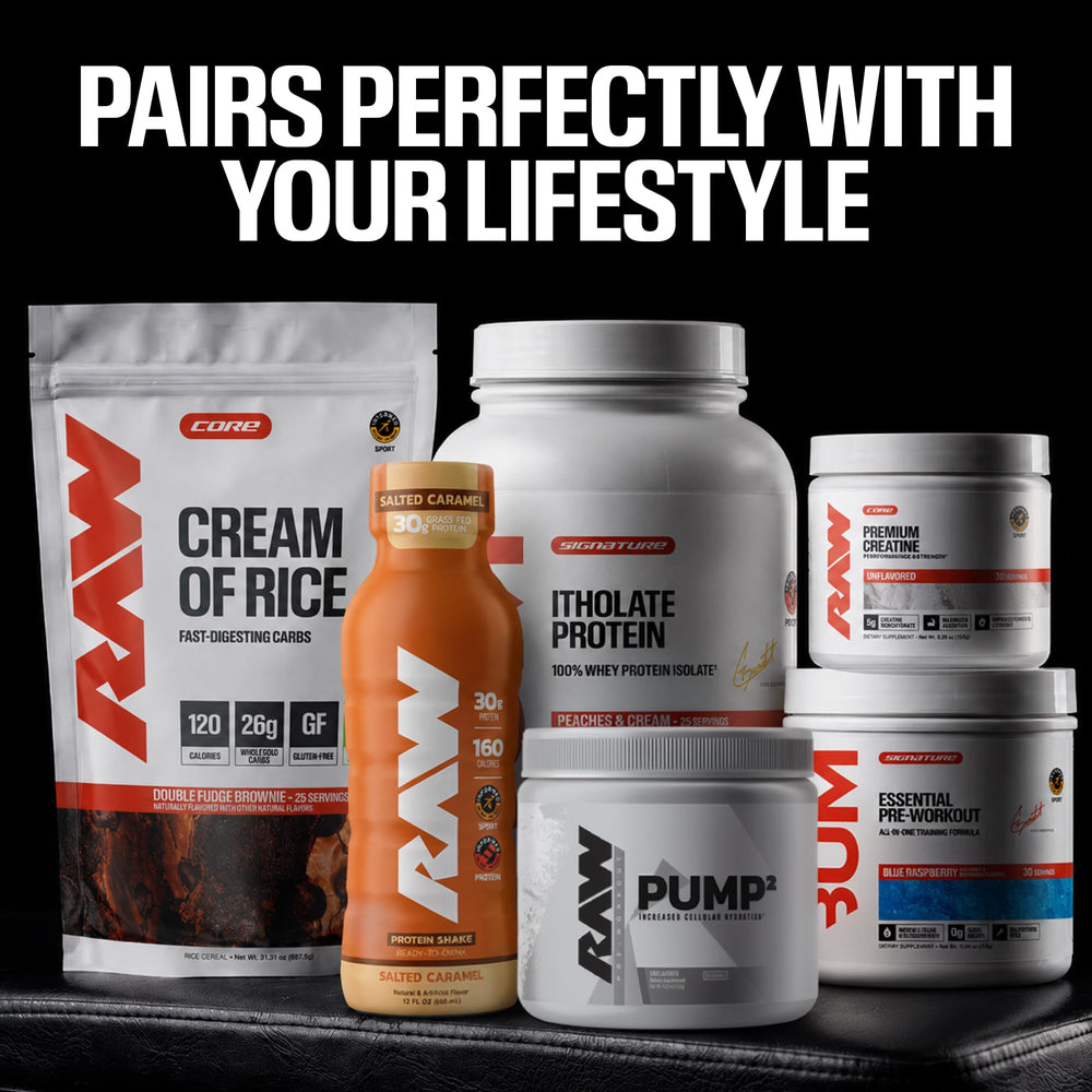 RAW Pump2 junto a una botella en gimnasio para uso pre-entreno conveniente