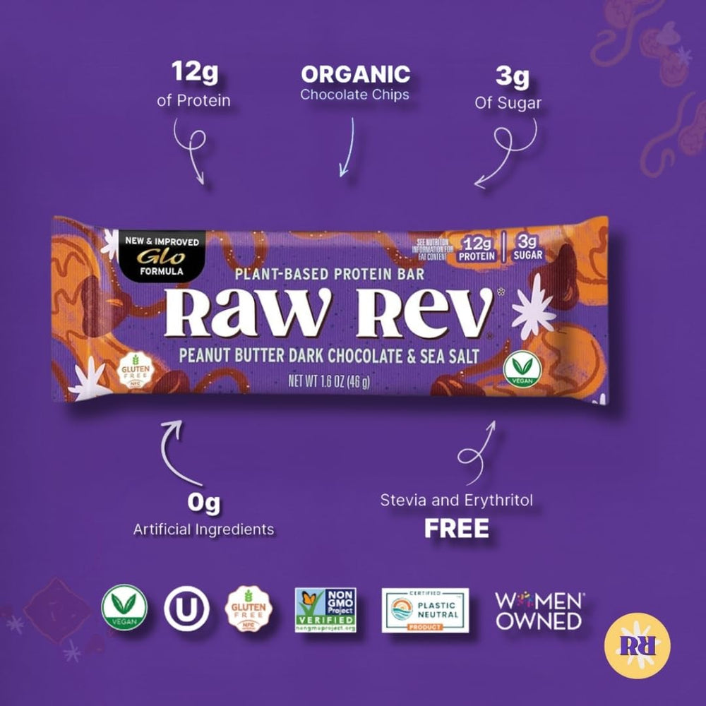 Raw Rev Glo primer plano del chocolate oscuro que evidencia cacao ético y sabor intenso