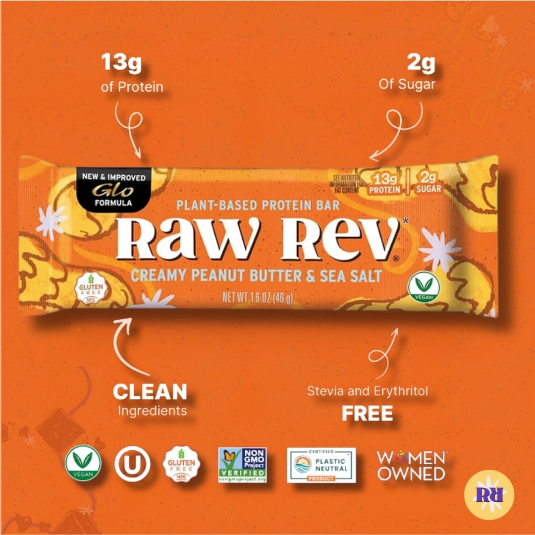 Raw Rev Glo primer plano textura cremosa de cacahuate, sensación saciante