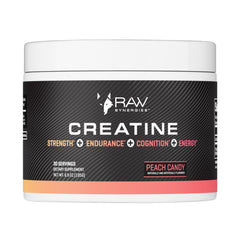 RAW Synergies bote frontal con etiqueta Peach Candy, presentación clara y atractiva