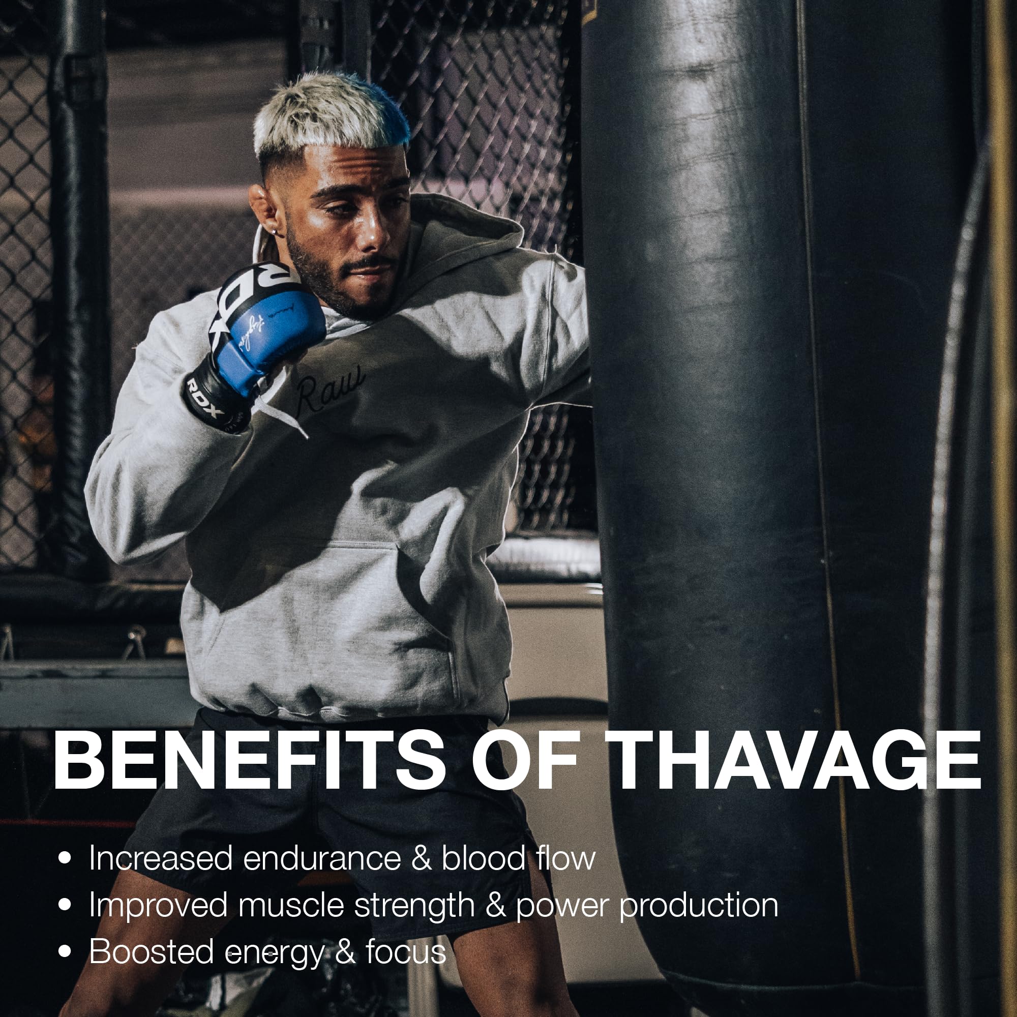 RAW Thavage etiqueta con lista de ingredientes clave, beneficio transparencia nutricional
