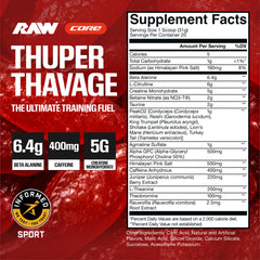 RAW Thuper Thavage polvo textura fina mostrando mezcla y solubilidad mejorada