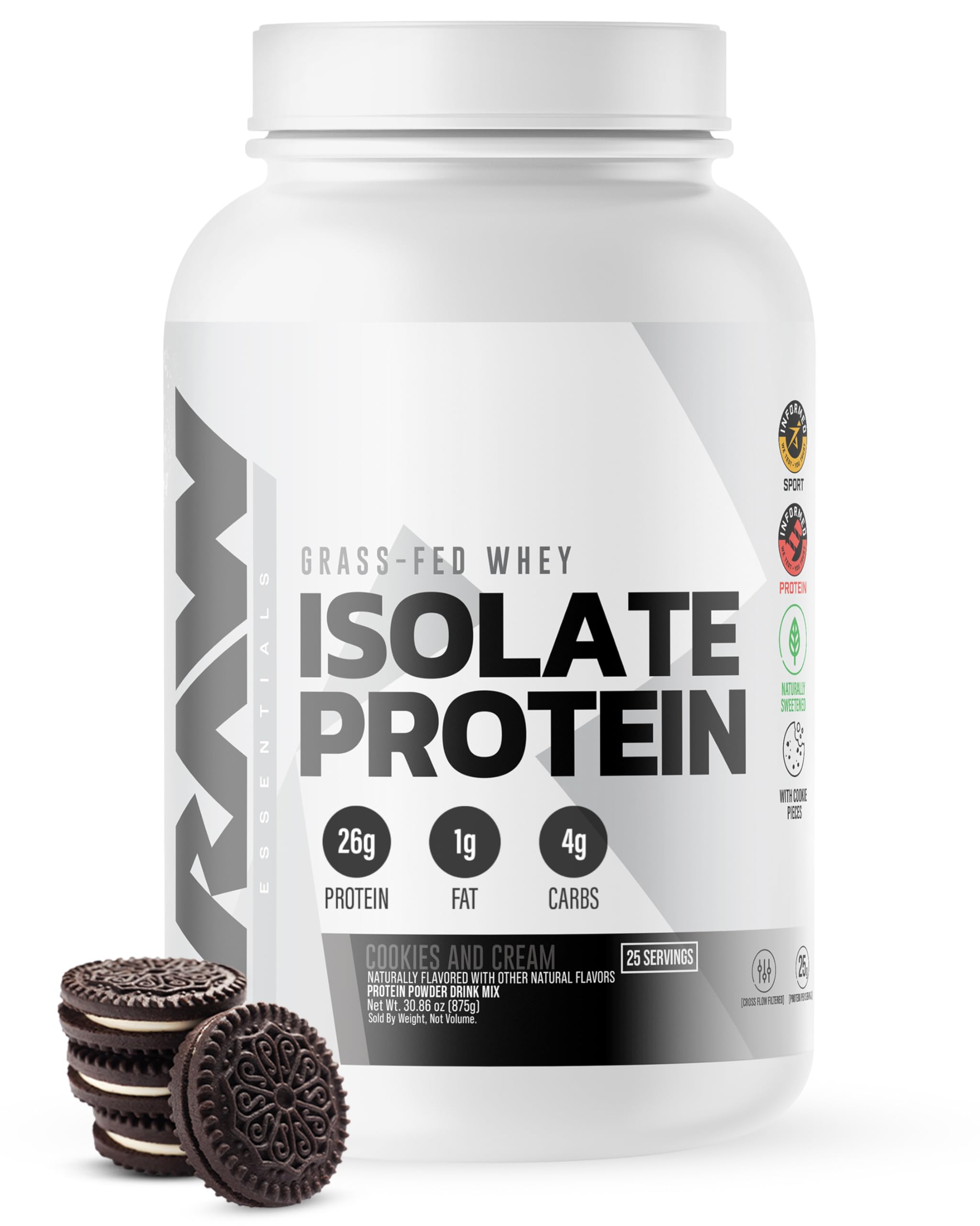 RAW Whey Isolate envase frontal mostrando etiqueta y beneficios