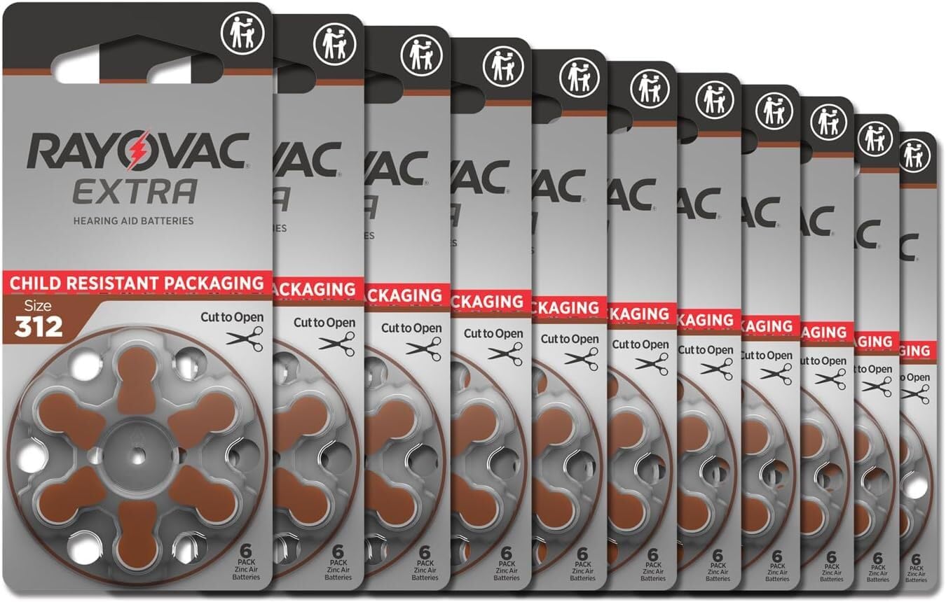 Rayovac paquete 312 frente mostrando blíster y acceso fácil para recambio