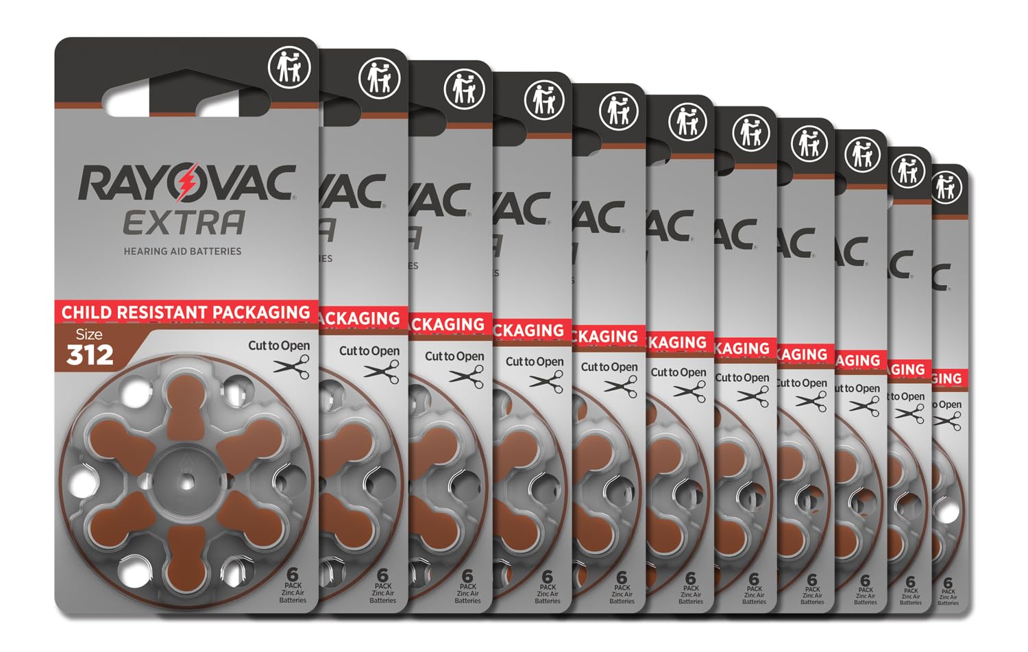 Rayovac Extra 312 envase frontal mostrando 60 pilas y código naranja, confianza inmediata
