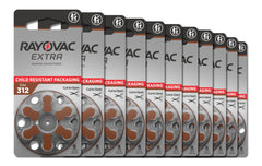 Rayovac Extra 312 envase frontal mostrando 60 pilas y código naranja, confianza inmediata