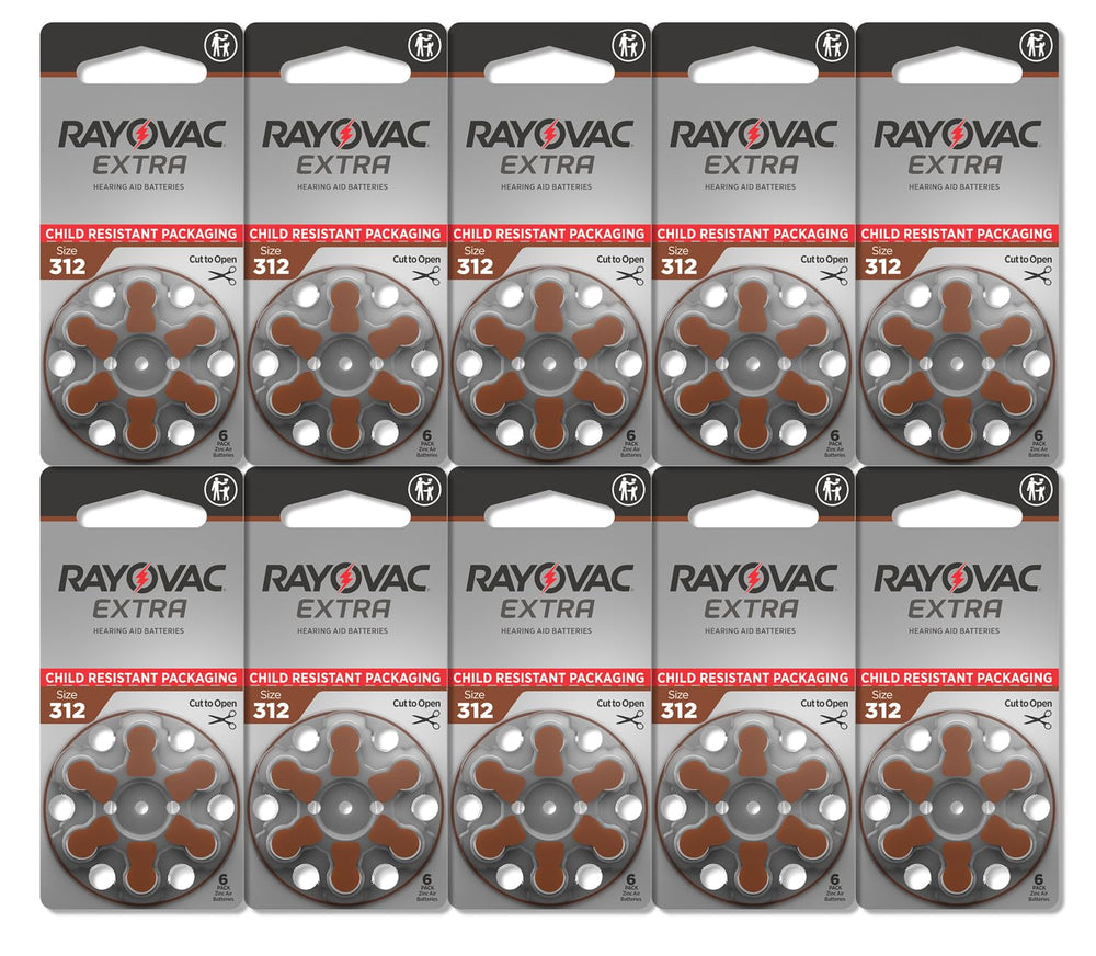 Pila Rayovac Extra 312 en mano mostrando escala y facilidad de manipulación para usuario