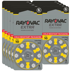 Rayovac pila tamaño 10 frontal mostrando color amarillo y fácil identificación