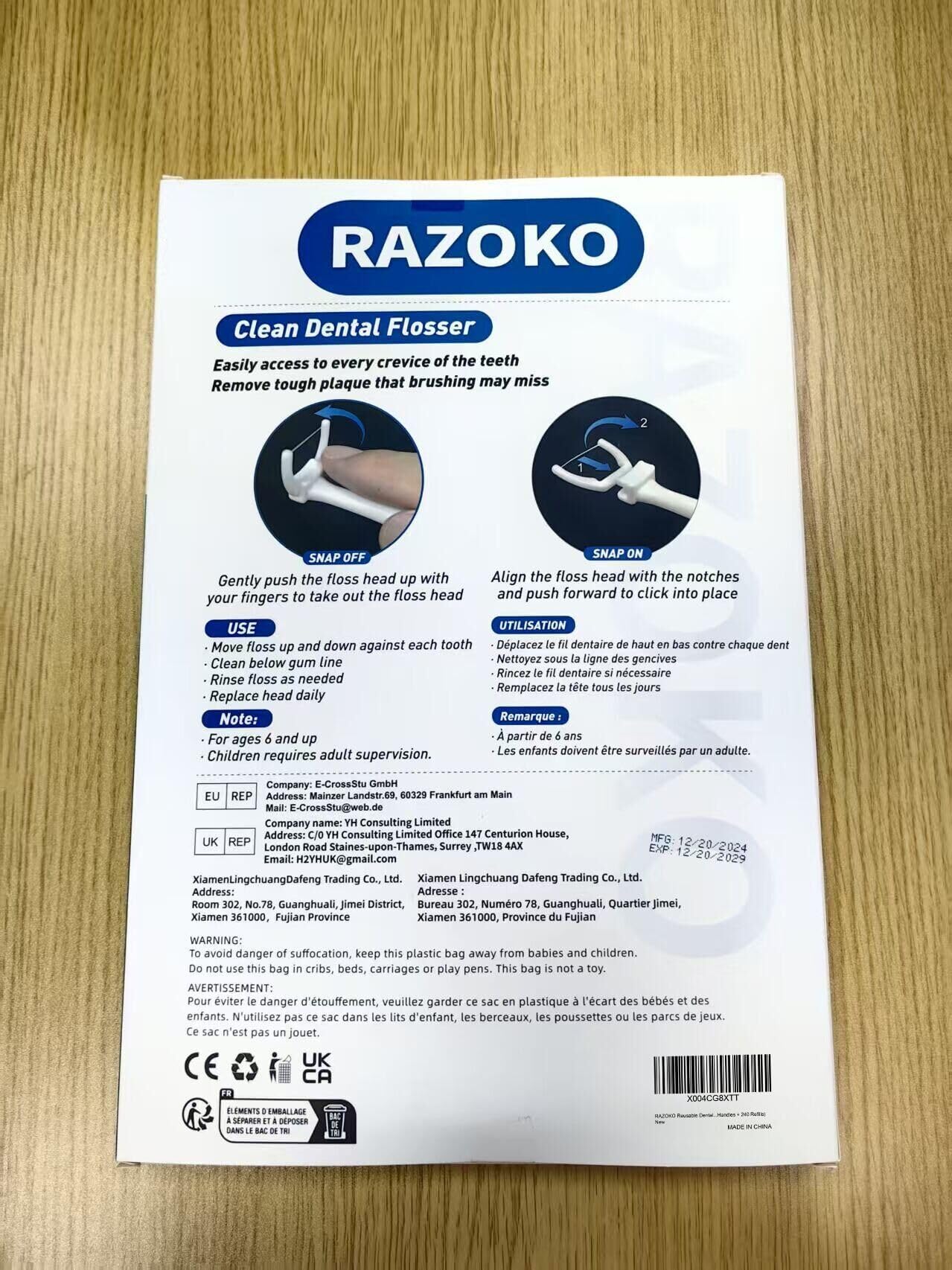 RAZOKO embalaje abierto con 2 mangos y 240 recambios listos