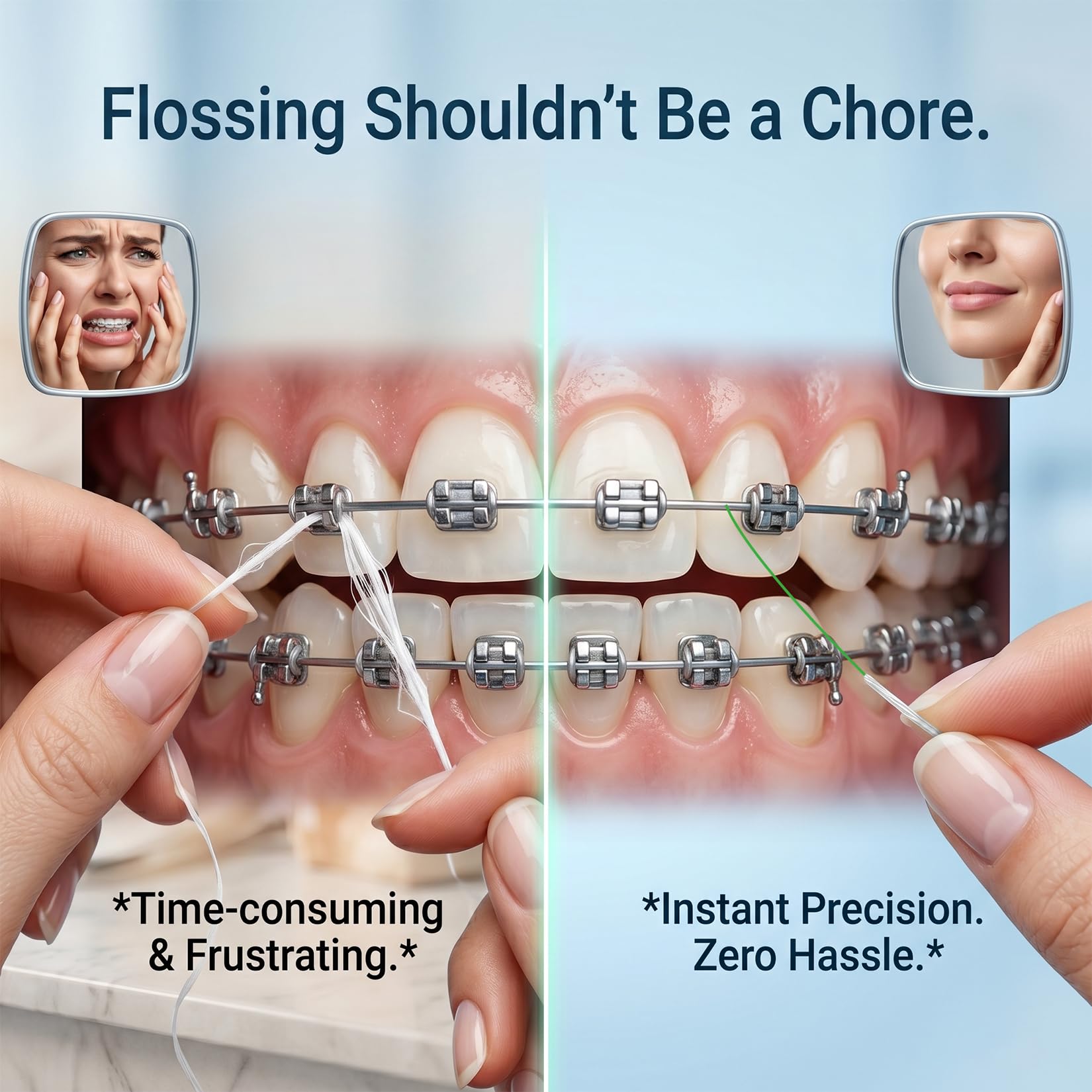 RAZOKO uso entre brackets mostrando acceso a residuos, mejor higiene