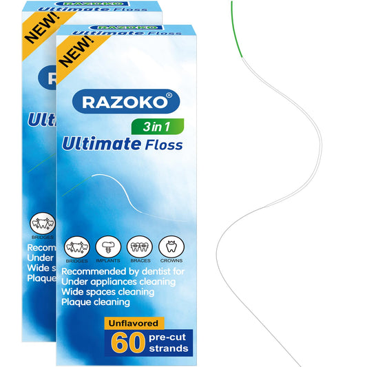 RAZOKO frente del empaque mostrando 120 tiras, práctico y listo