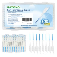 RAZOKO paquete frontal mostrando cepillos interdentales y beneficios portátiles