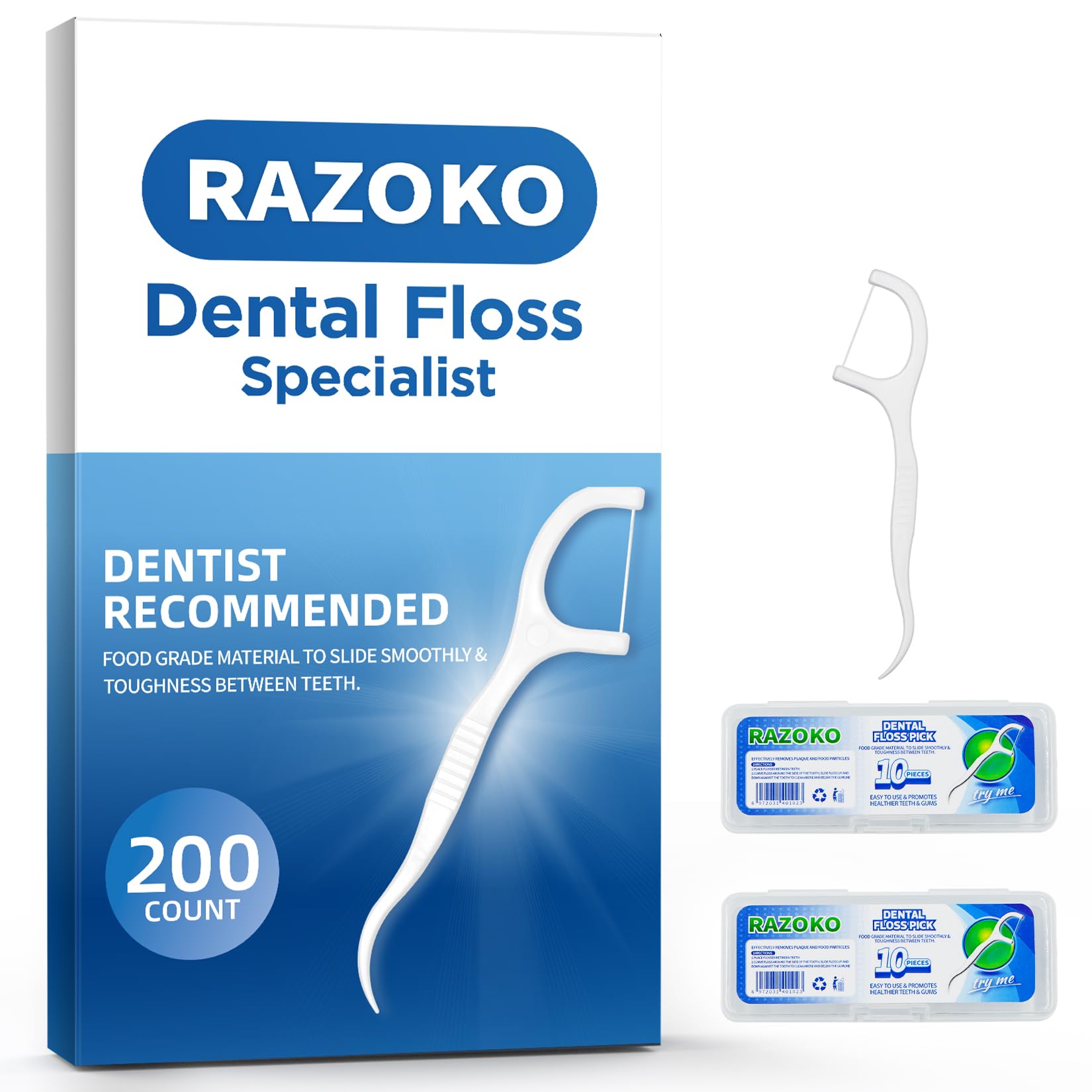 RAZOKO empaque frontal mostrando 200 unidades y 2 estuches, transporte fácil