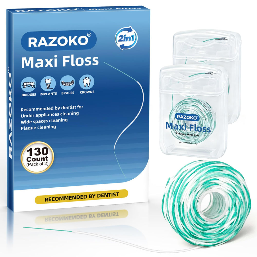 RAZOKO empaque frontal mostrando 65 tiras, portátil y práctico