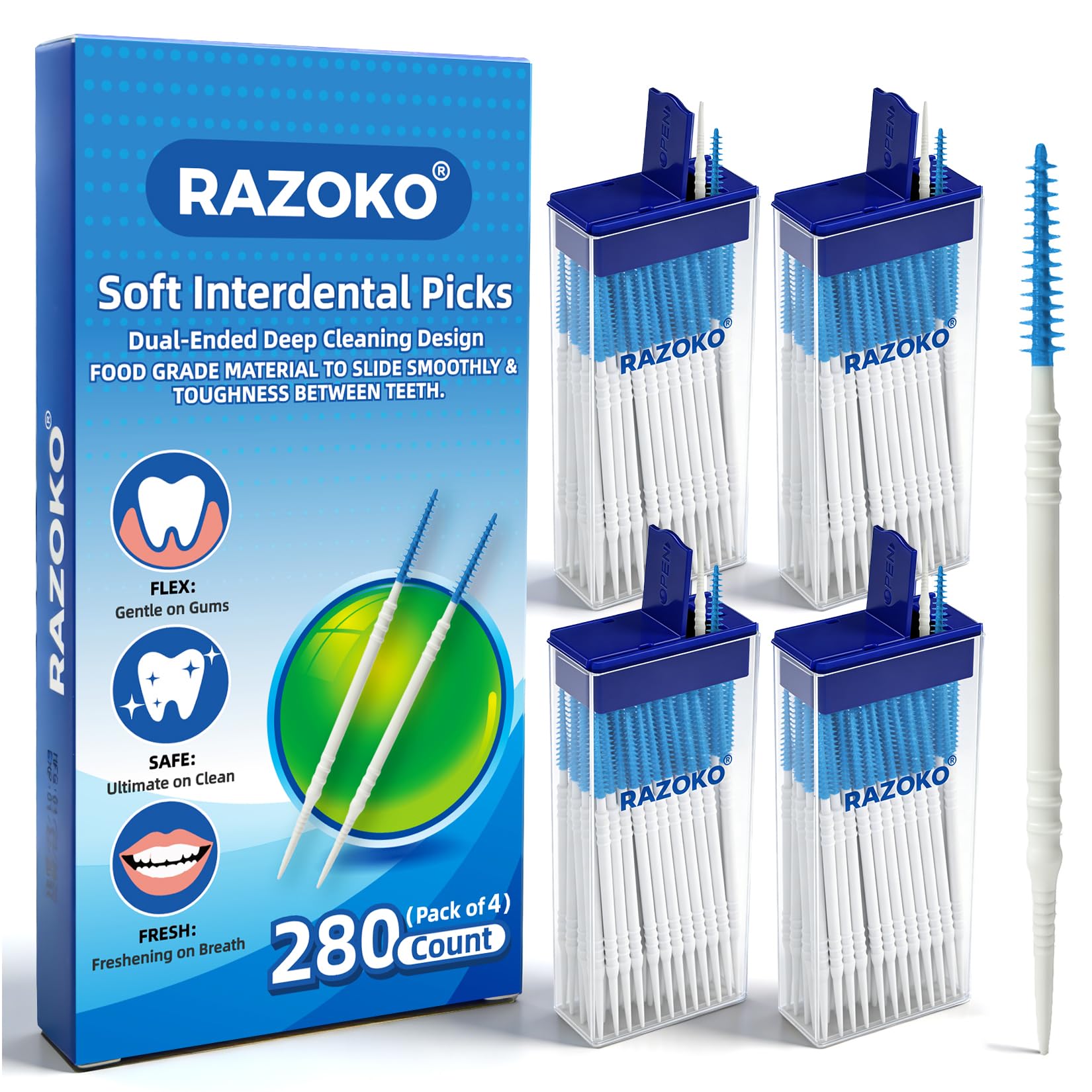 RAZOKO empaque frontal azul mostrando 280 unidades y valor