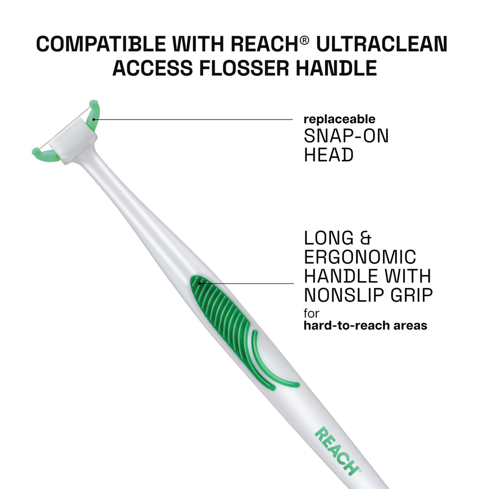 Reach cabezal colocado en flosser, limpieza en zonas difíciles