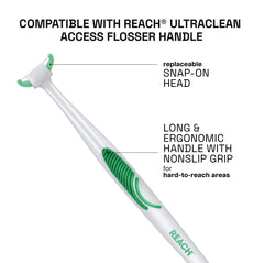 Reach cabezal colocado en flosser, limpieza en zonas difíciles