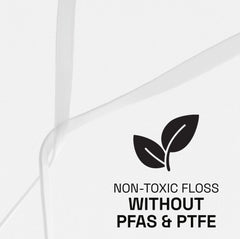 Reach hilo dental en uso entre dientes removiendo placa visible
