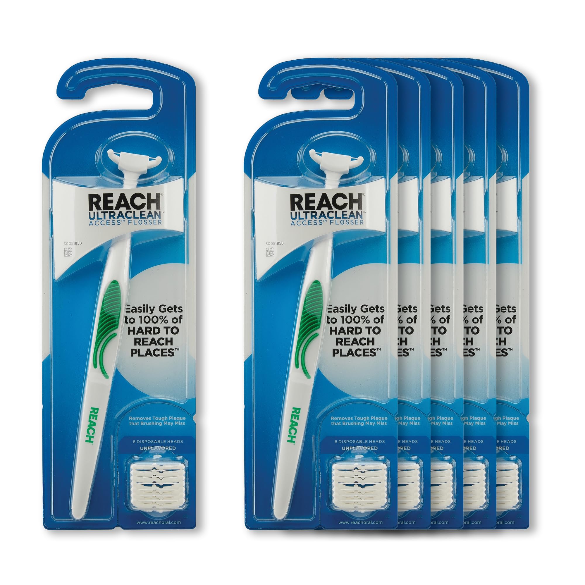 REACH frente del empaque mostrando kit y recambios para limpieza interdental