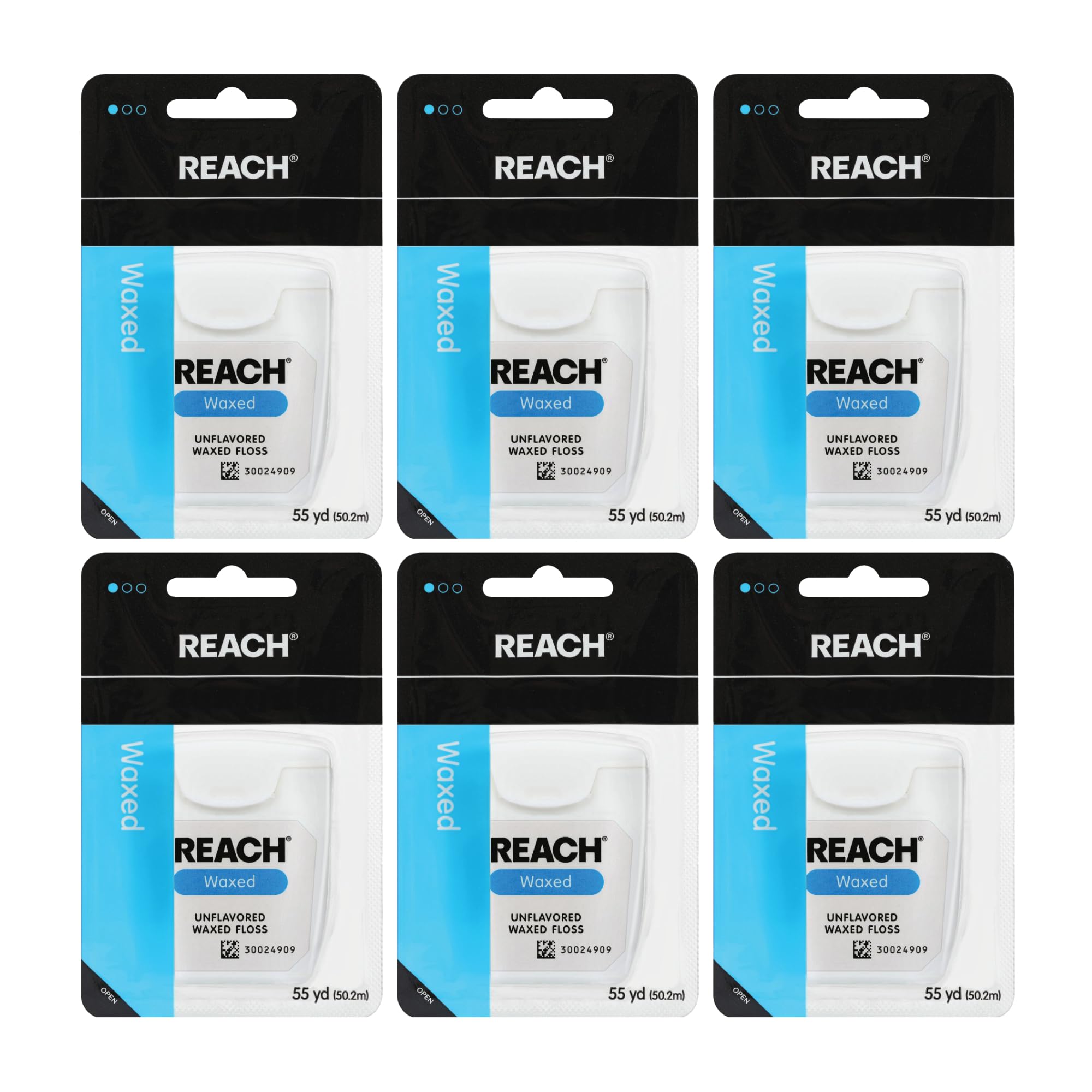 Reach empaque frontal del hilo dental encerado, presentación de 6 unidades, perfecto para ahorro