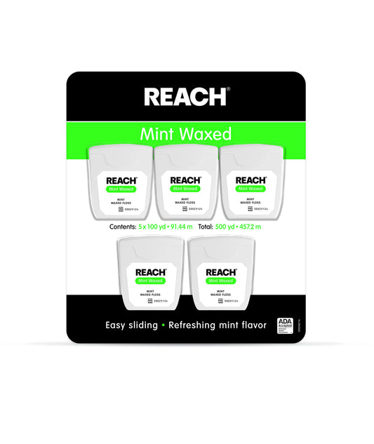 Reach envase frontal paquete de cinco con menta y diseño práctico