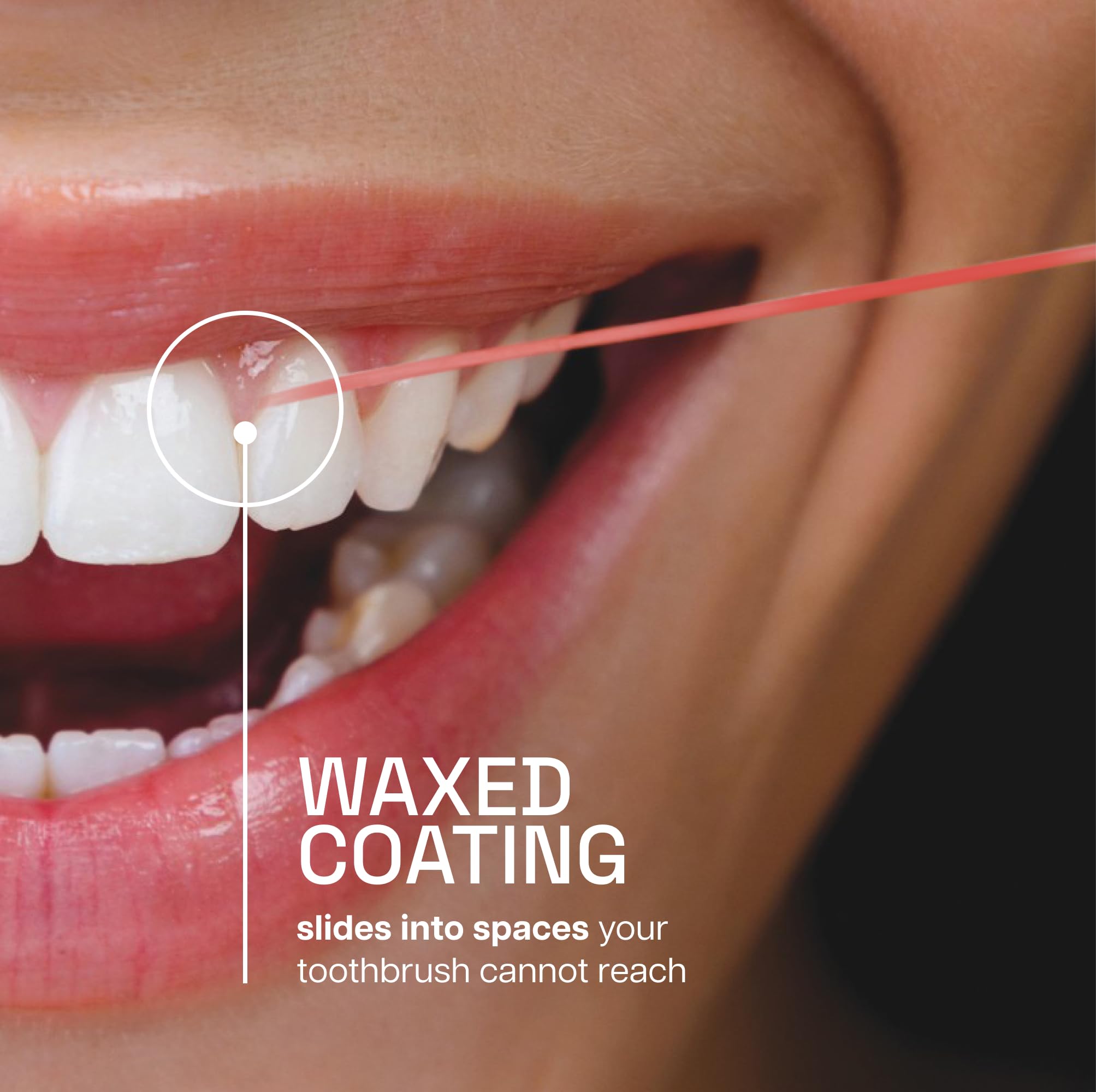 Reach spool enrollado de hilo dental 55 yd mostrando longitud y facilidad de uso