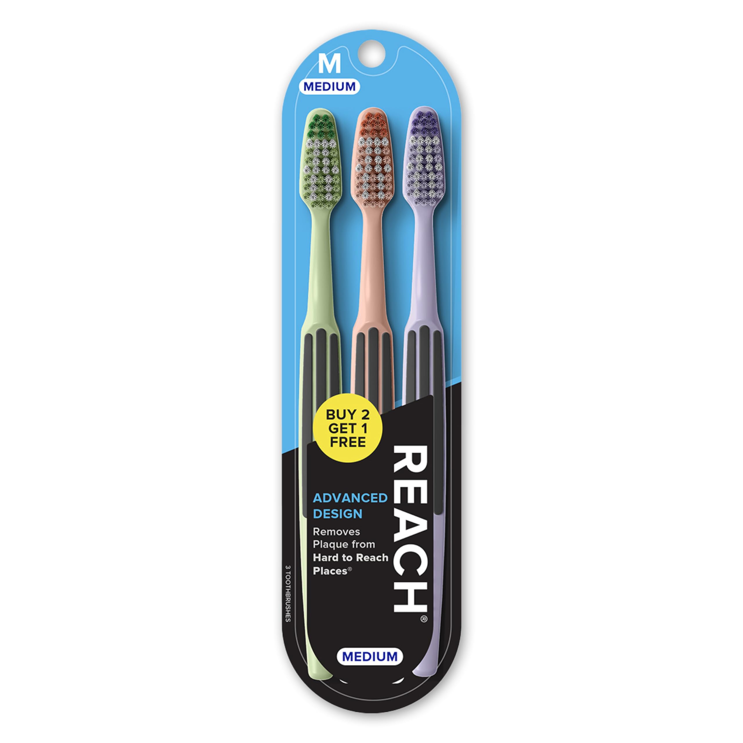 Reach pack de 3 frontal mostrando embalaje y beneficio de suministro continuo