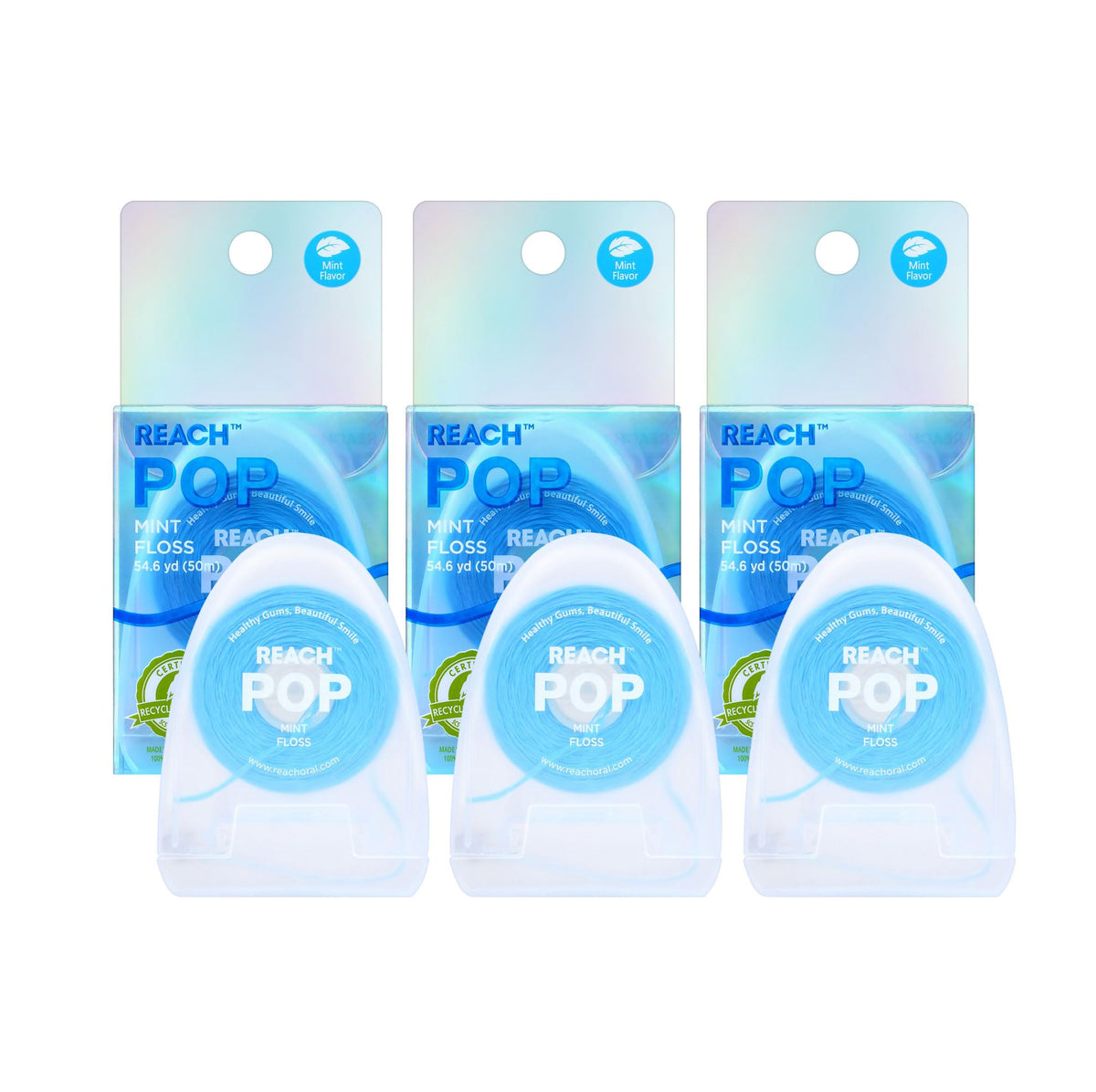 Reach POP frente del empaque mostrando beneficios y menta