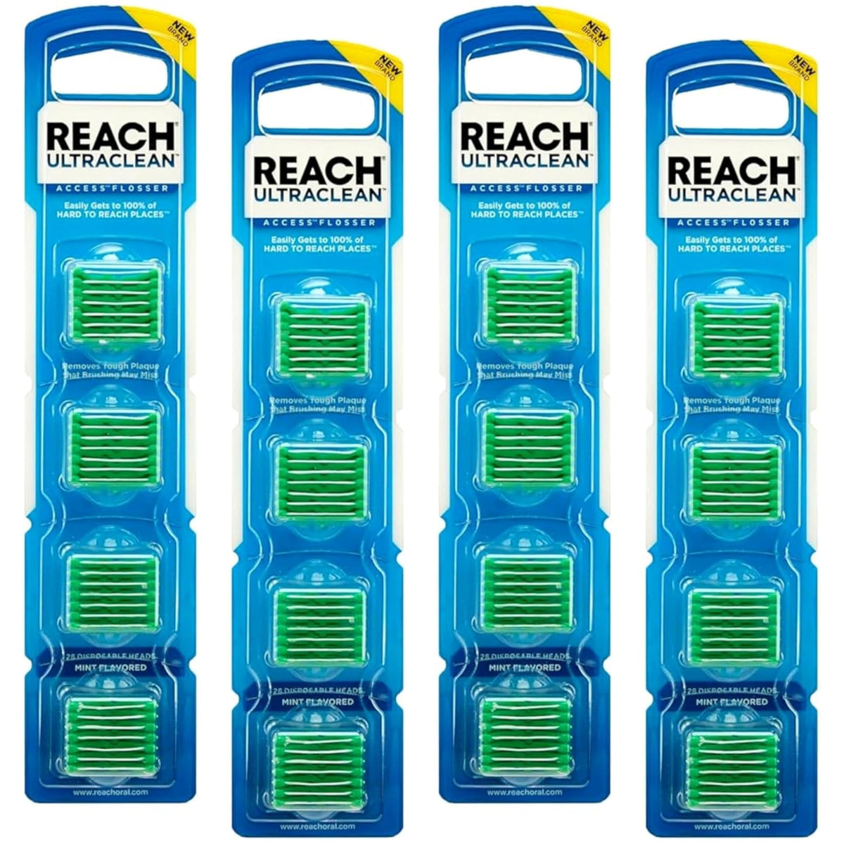 Reach empaque frontal mostrando 28 cabezas y beneficio de repuestos prácticos