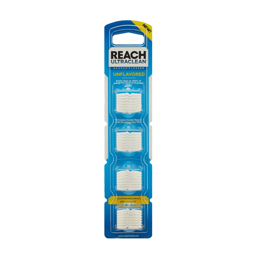 REACH empaque frontal con 28 cabezas, conveniencia para higiene interdental