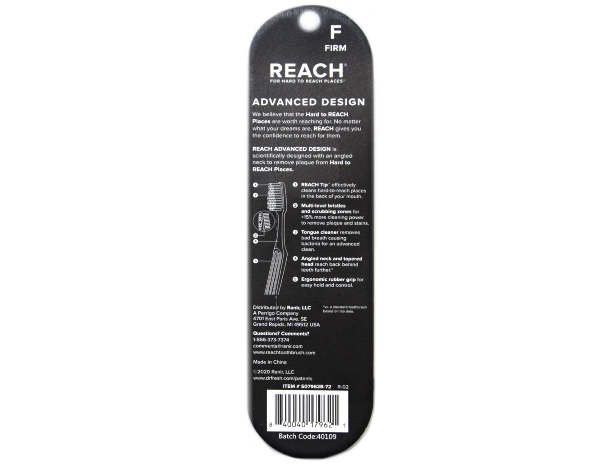Reach cepillo en uso alcanzando muelas traseras para mejor limpieza