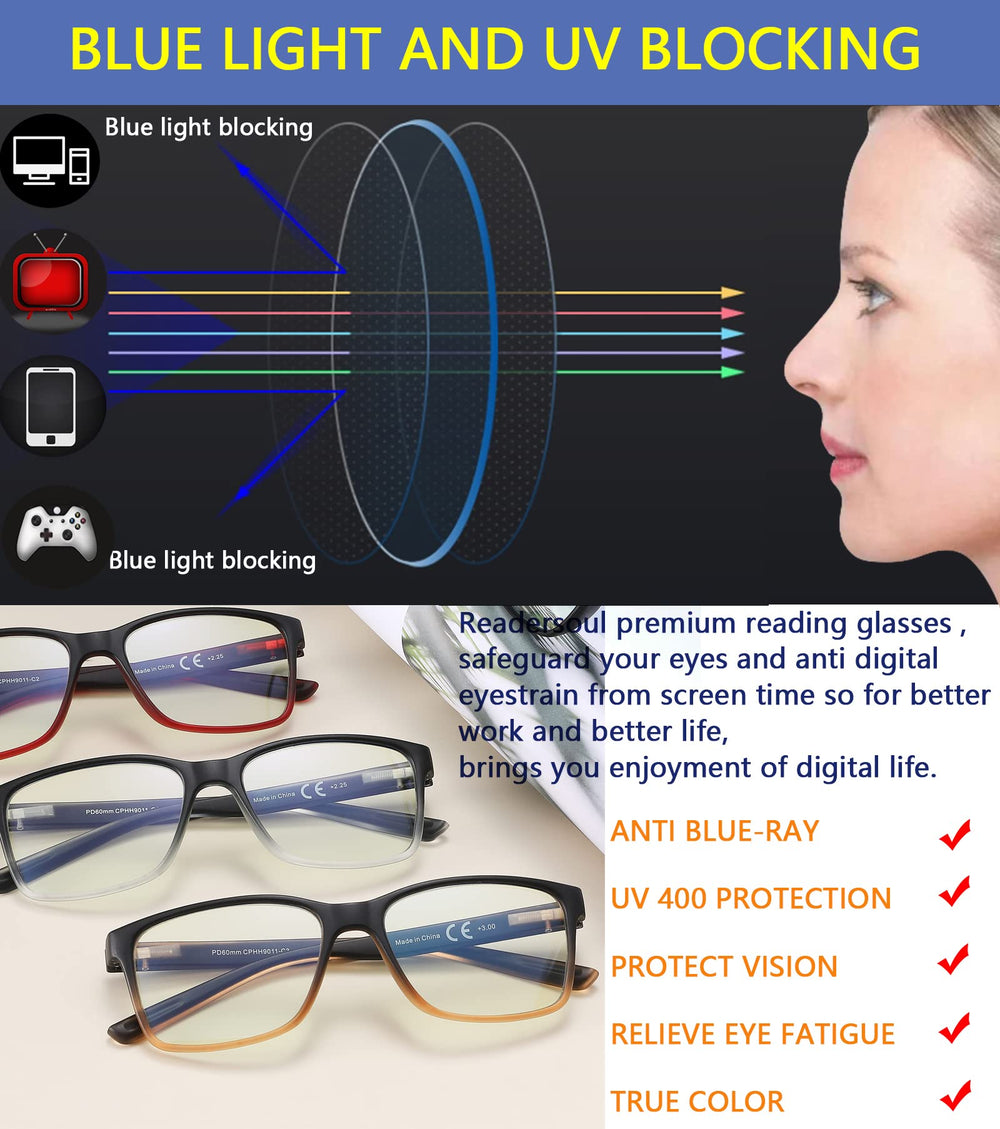 Readersoul gafas sobre escritorio en ambiente de trabajo para lectura prolongada