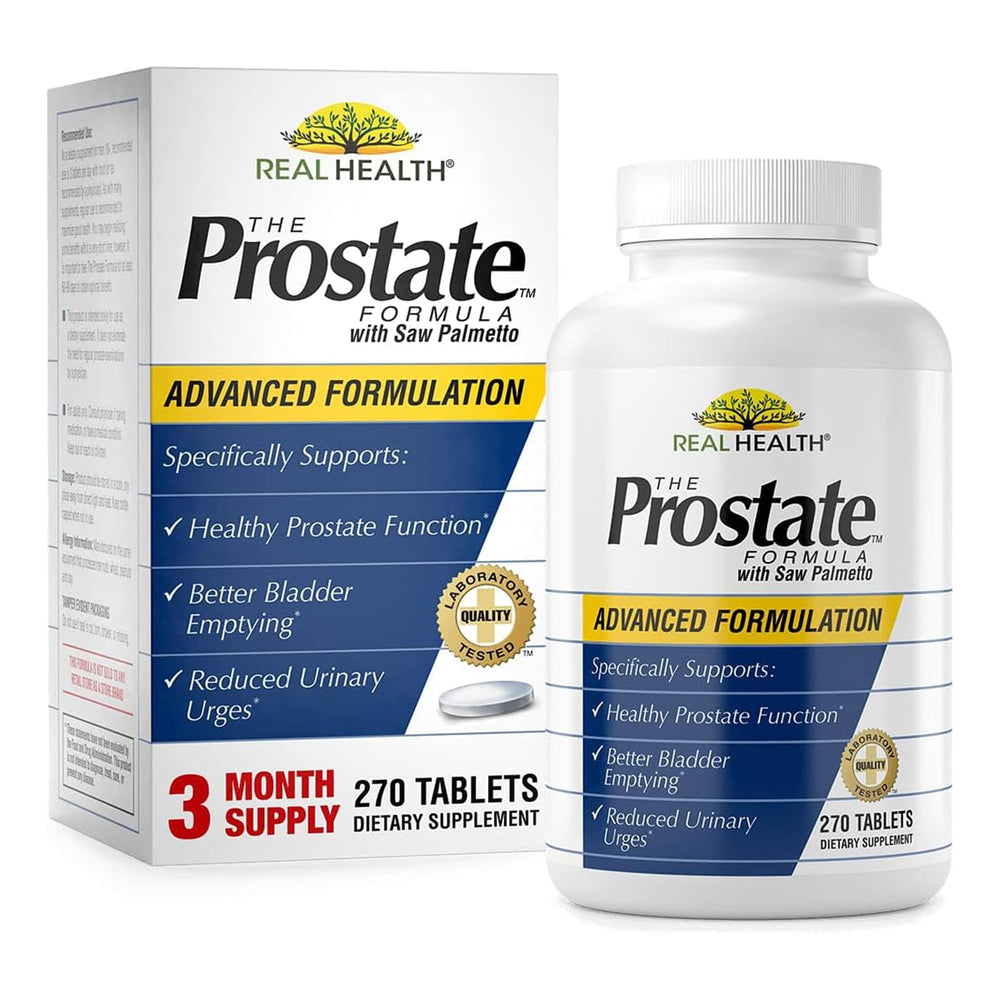 Real Health envase frontal mostrando 270 tabletas, apoyo prostático claro
