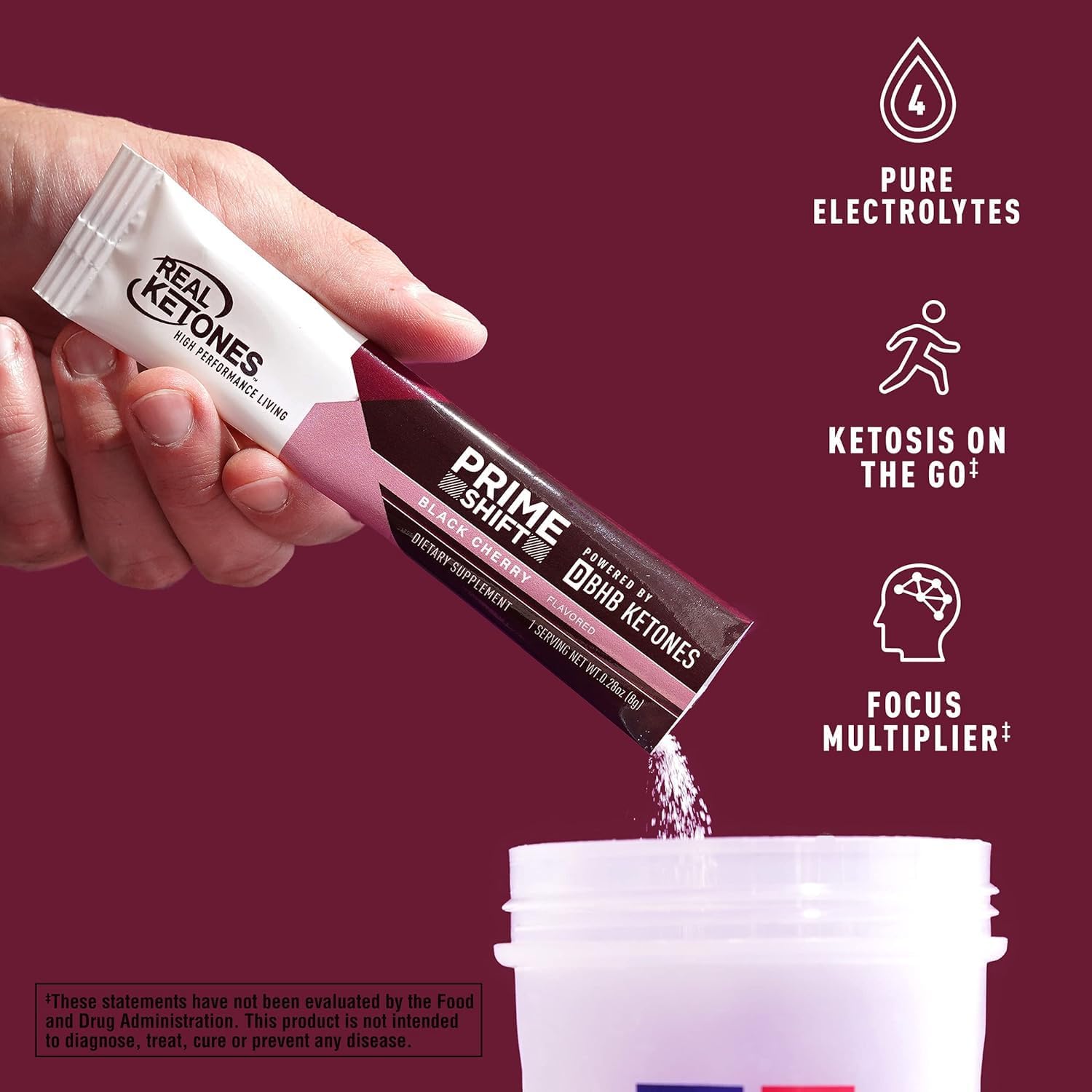 Real Ketones bebida preparada en vaso, beneficio de hidratación sin azúcar